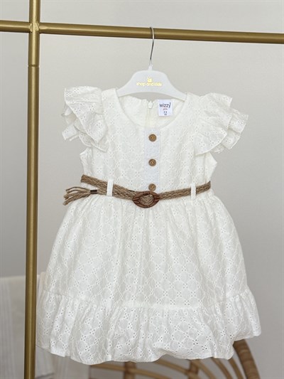  Roselia Güpürlü Kemer Detay Elbise - Beyaz (2yaş-10yaş)