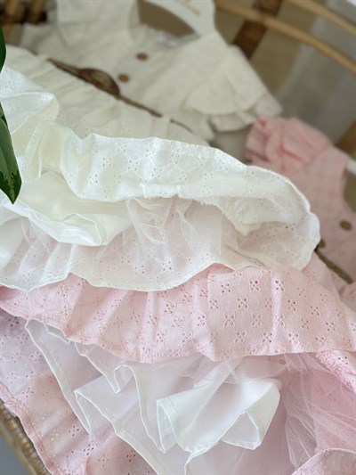  Rosalie Güpürlü Kemer Detay Elbise - Pudra (2yaş-10yaş)