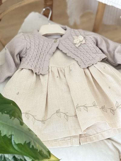 İris İnci Detay Hırkalı Elbise - Bej (6ay-36ay)