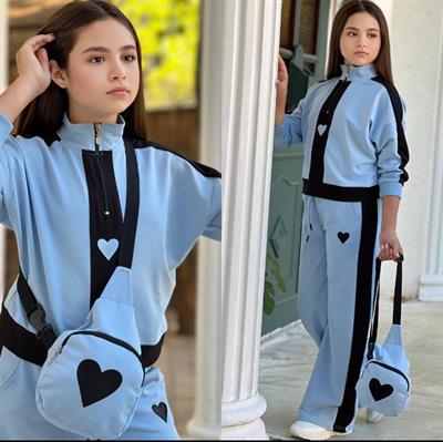 Kalp Detay Çantalı Takım-mavi  (4-16 yaş)