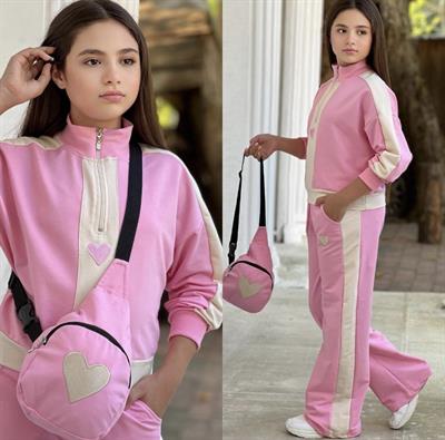 Kalp Detay Çantalı Takım-Pembe  (4-16 yaş)