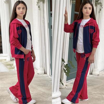 Kalp Detay Fermuarlı 3 Lü Takım  (4-16 yaş)