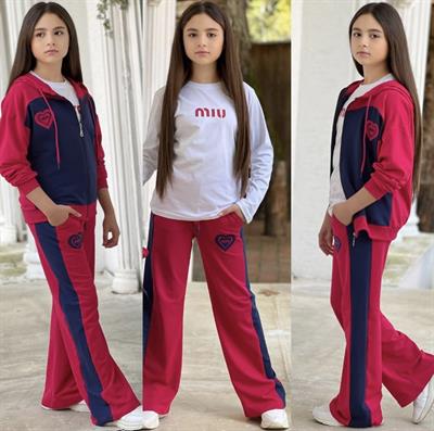 Kalp Detay Fermuarlı 3 Lü Takım  (4-16 yaş)