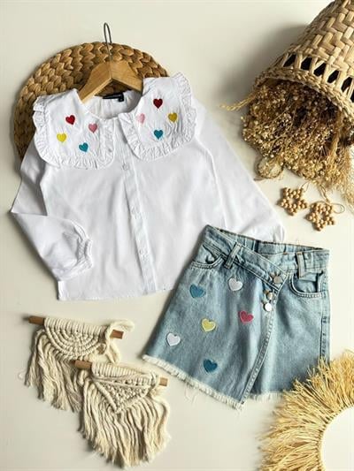 Kalp Detay Şort Etekli Takım(3-10yaş aralığı)