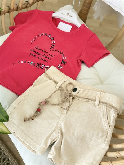 Butterfly Şortlu Takım - Nar Çiçeği 2yaş-5yaş)