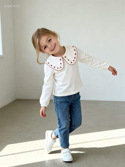 Kanaviçe Kot Pantalonlu Takım -(2-5yaş)