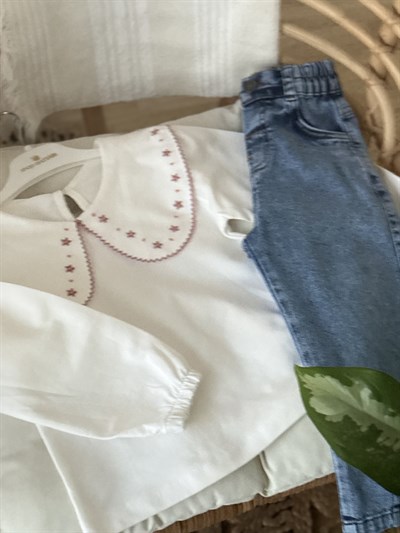 Kanaviçe Kot Pantalonlu Takım -(2-5yaş)