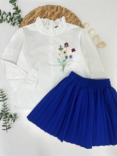 Kaneviçe Detay Pilise Etekli Takım-Sax(4-12yaş aralığı)