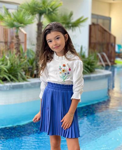 Kaneviçe Detay Pilise Etekli Takım-Sax(4-12yaş aralığı)