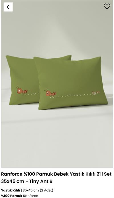 Kanz Ranforce %100 Pamuk Bebek Yastık Kılıfı 2li Set Tiny Ant-B