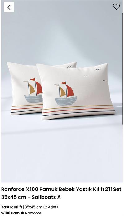 Kanz Ranforce %100 Pamuk Bebek Yastık Kılıfı 2li Set Sailboats-A
