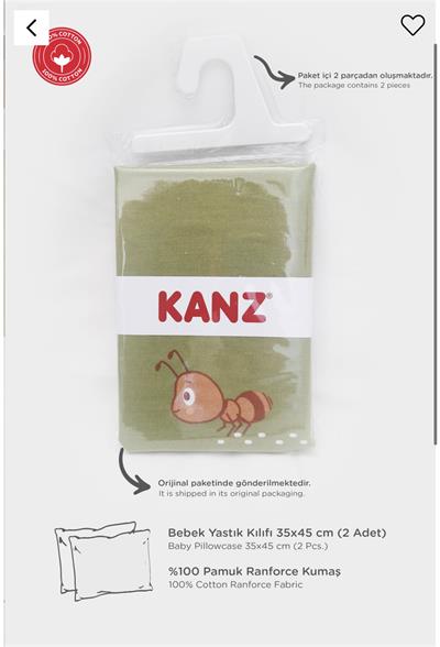 Kanz Ranforce %100 Pamuk Bebek Yastık Kılıfı 2li Set Tiny Ant-B