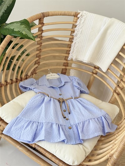 Luna Kemer Detay Elbise - Mavi (2yaş-10yaş)