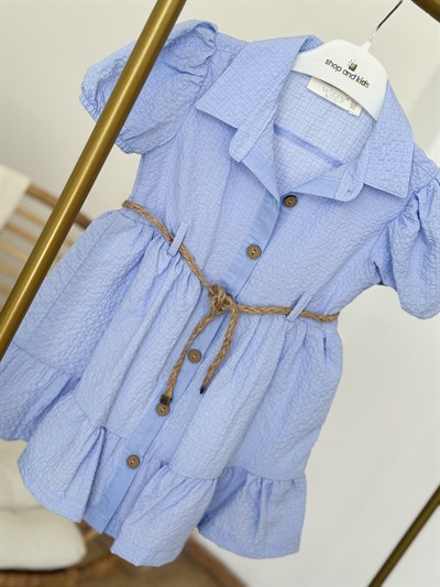 Luna Kemer Detay Elbise - Mavi (2yaş-10yaş)