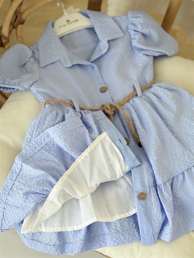 Luna Kemer Detay Elbise - Mavi (2yaş-10yaş)