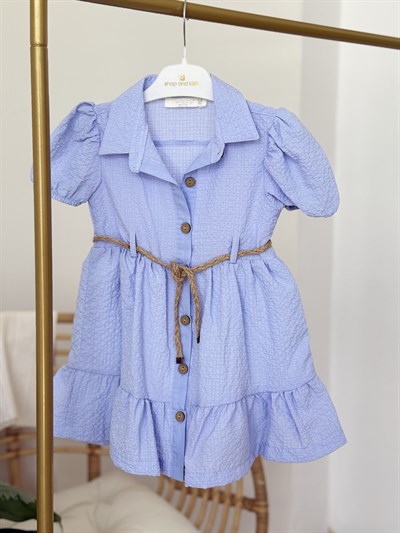 Luna Kemer Detay Elbise - Mavi (2yaş-10yaş)