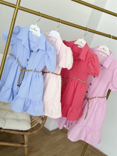 Luna Kemer Detay Elbise - Pembe (2yaş-10yaş)