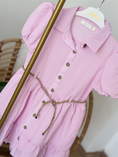 Luna Kemer Detay Elbise - Pembe (2yaş-10yaş)