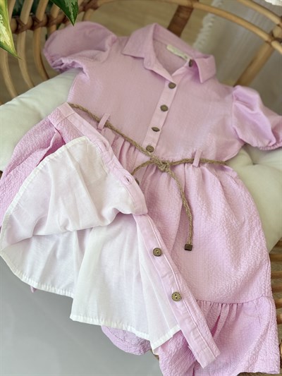 Luna Kemer Detay Elbise - Pembe (2yaş-10yaş)