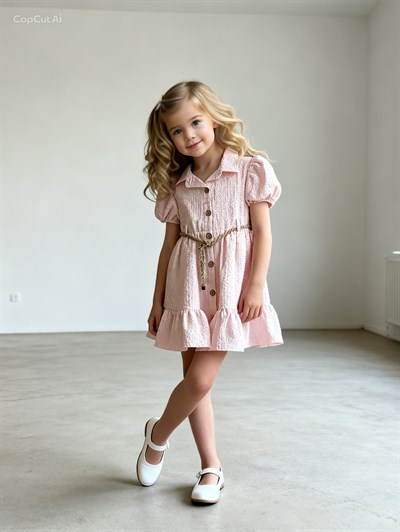 Luna Kemer Detay Elbise - Pudra (2yaş-10yaş)