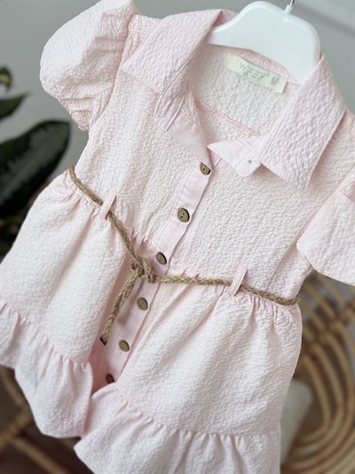 Luna Kemer Detay Elbise - Pudra (2yaş-10yaş)