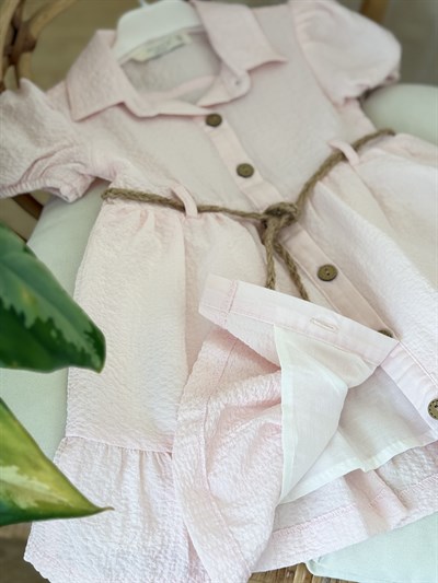 Luna Kemer Detay Elbise - Pudra (2yaş-10yaş)