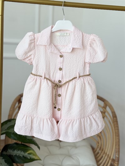 Luna Kemer Detay Elbise - Pudra (2yaş-10yaş)