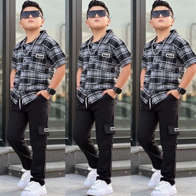 Keten Tarz Gömlekli 2li  Takım-Siyah (8-16 yaş aralığı)