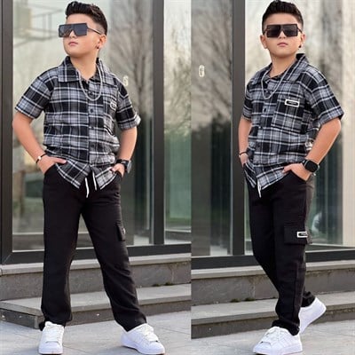 Keten Tarz Gömlekli 2li  Takım-Siyah (8-16 yaş aralığı)