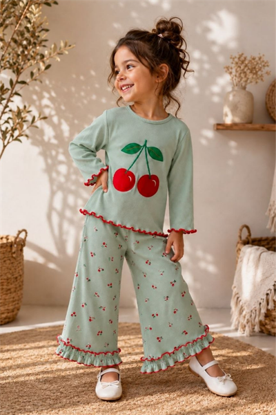 Kiraz Detay Pinteres Takımı-Mint(2-6 yaş)