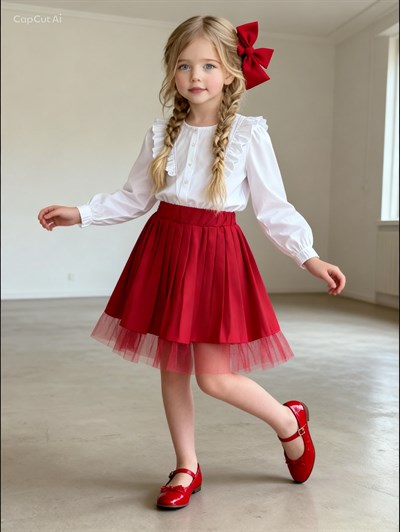 Kurdele (Çıkartılabilir İğneli) Etekli Takım-Kırmızı(4-12yaş aralığı)