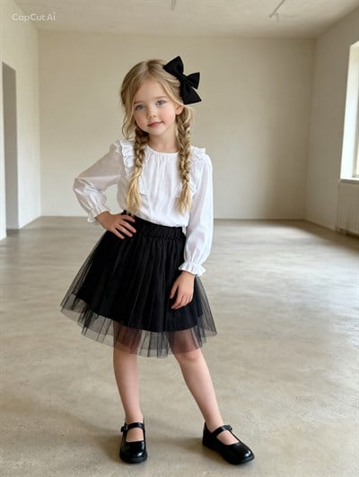 Kurdele( Çıkartılabilir İğneli)  Etekli Takım-Siyah(4-12yaş aralığı)