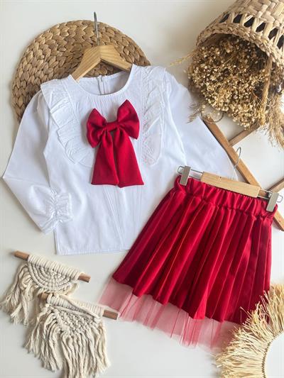 Kurdele (Çıkartılabilir İğneli) Etekli Takım-Kırmızı(4-12yaş aralığı)