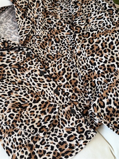 Leopar Düğmeli Pİjama Takımı (4-12 yaş)