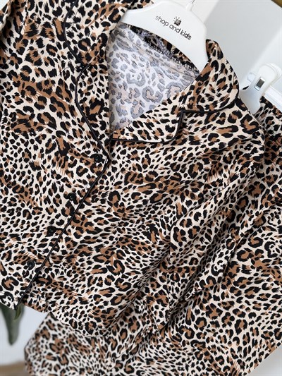 Leopar Düğmeli Pİjama Takımı (4-12 yaş)