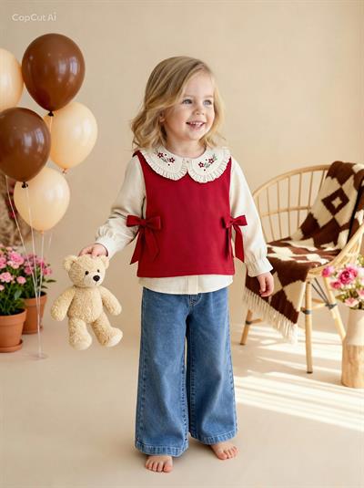 Lina Kaneviçe Gömlekli Takım-Kırmızı (2yaş-9yaş)