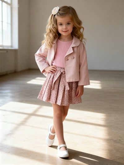 Little Rose Trençkot 3 Parça Takım -Pudra(2-5yaş)