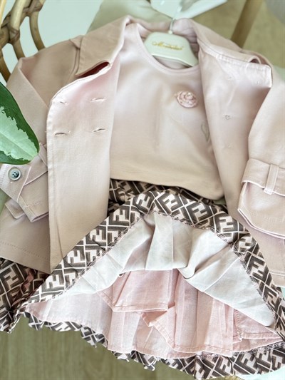 Little Star Trençkot 3 lü Takım -Pudra(2-9yaş)