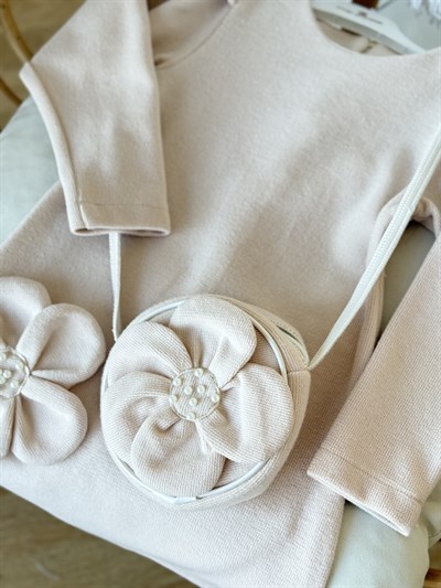 Luxe Pearl Çantalı Elbise-Krem (4yaş-7yaş)