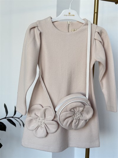 Luxe Pearl Çantalı Elbise-Krem (4yaş-7yaş)