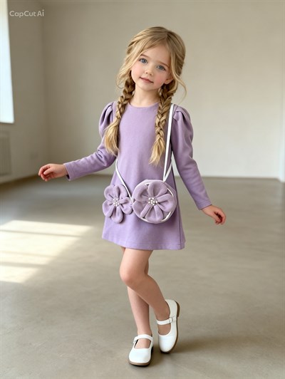 Luxe Pearl Çantalı Elbise-Lila (4yaş-7yaş)