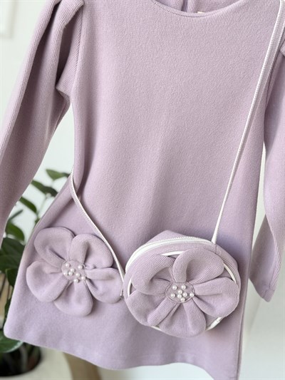 Luxe Pearl Çantalı Elbise-Lila (4yaş-7yaş)