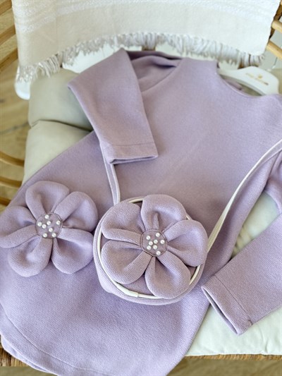 Luxe Pearl Çantalı Elbise-Lila (4yaş-7yaş)