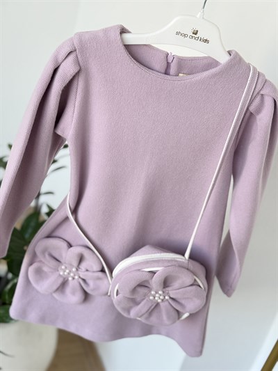 Luxe Pearl Çantalı Elbise-Lila (4yaş-7yaş)