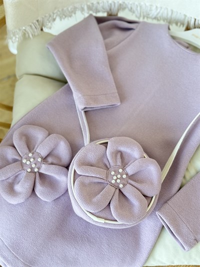 Luxe Pearl Çantalı Elbise-Lila (4yaş-7yaş)