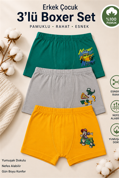 Luxxa Erkek Çocuk 3'lü Boxer Set- Asorti (3-12 yaş aralığı)