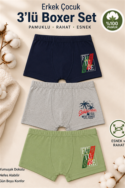 Luxxa Erkek Çocuk 3'lü Boxer Set- Asorti (3-12 yaş aralığı)