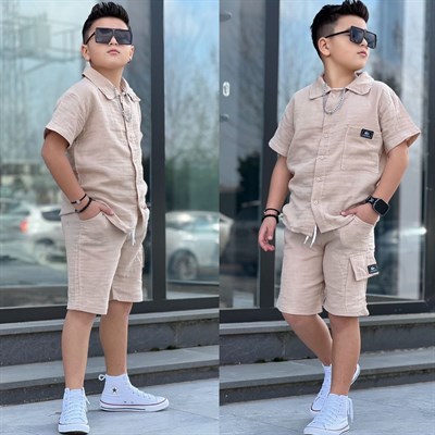 Marka Detay Müslin Takım - Bej (8-16Yaş)