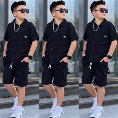 Marka Detay Müslin Takım - Siyah (8-16Yaş)