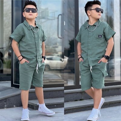 Marka Detay Müslin Takım - Yeşil (8-16Yaş)